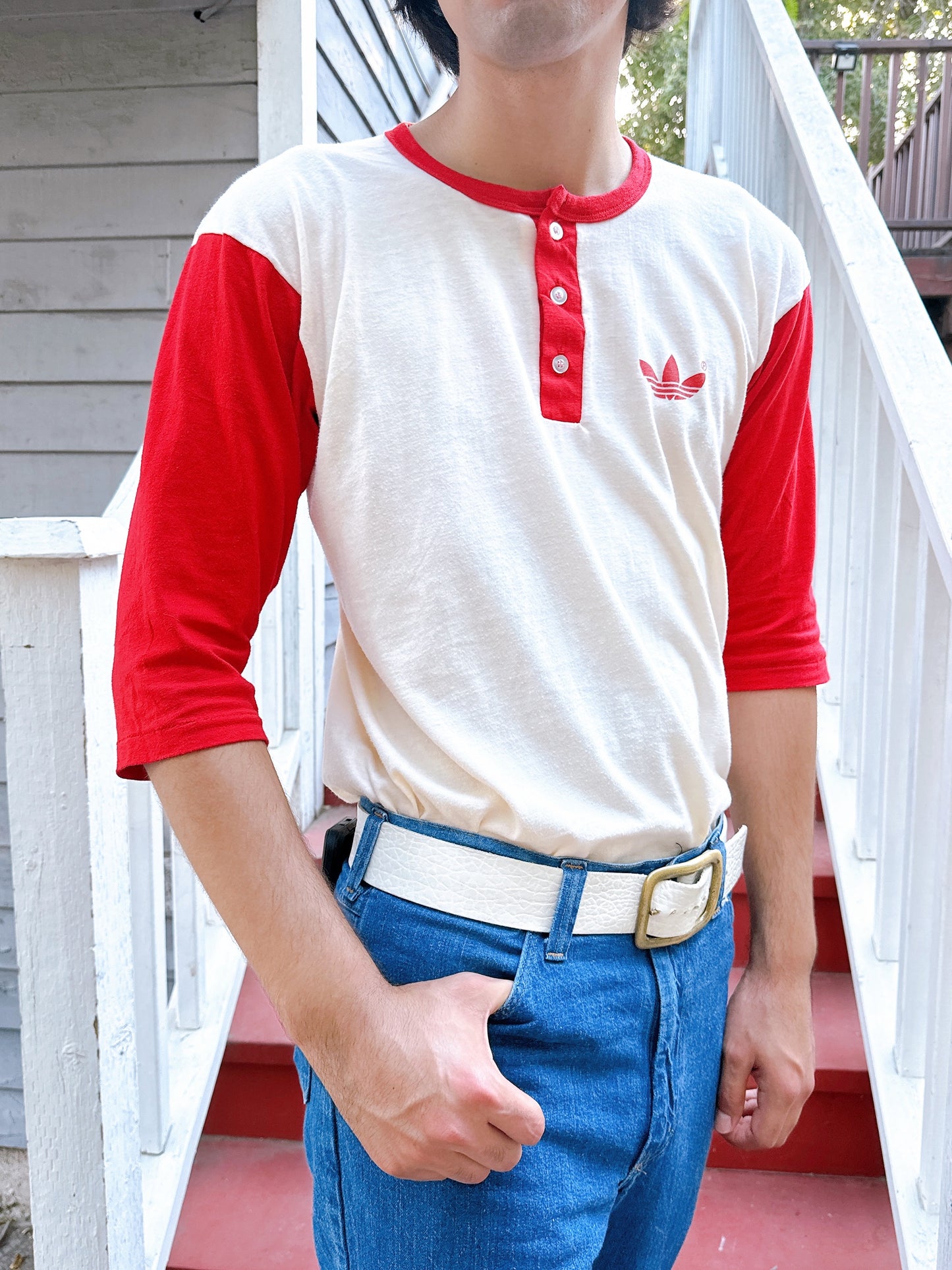 1980s Red & White Adidas Baseball Tee