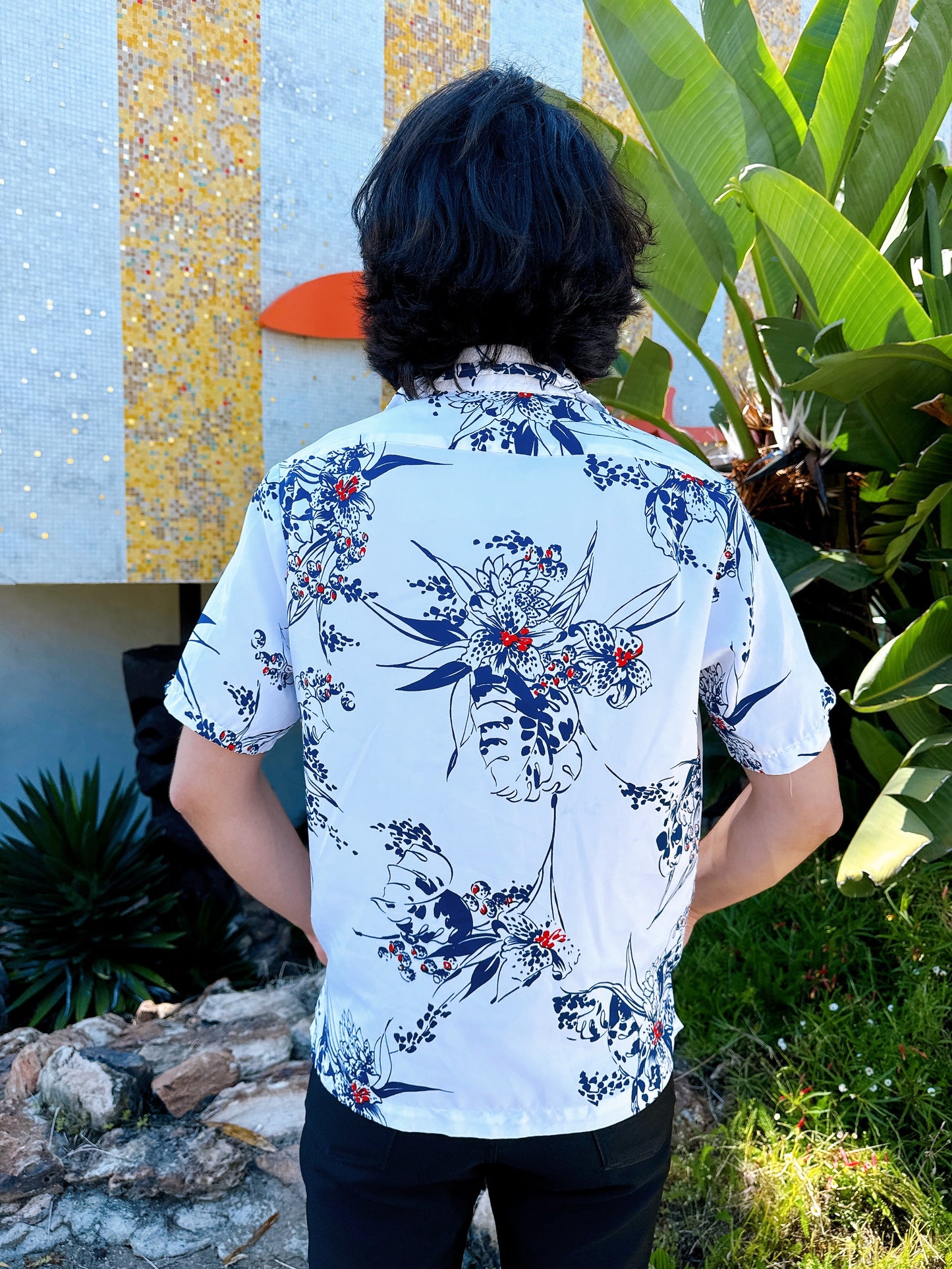 1970s Blue Abstract Hawaiian Shirt