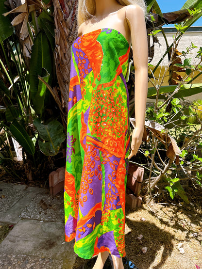 1960s Psychedelic Wrap Coverup Dress / Skirt