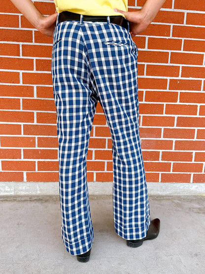 1970s Blue & White Plaid Flare Cuffed Levi’s Panatela Pants 36x31