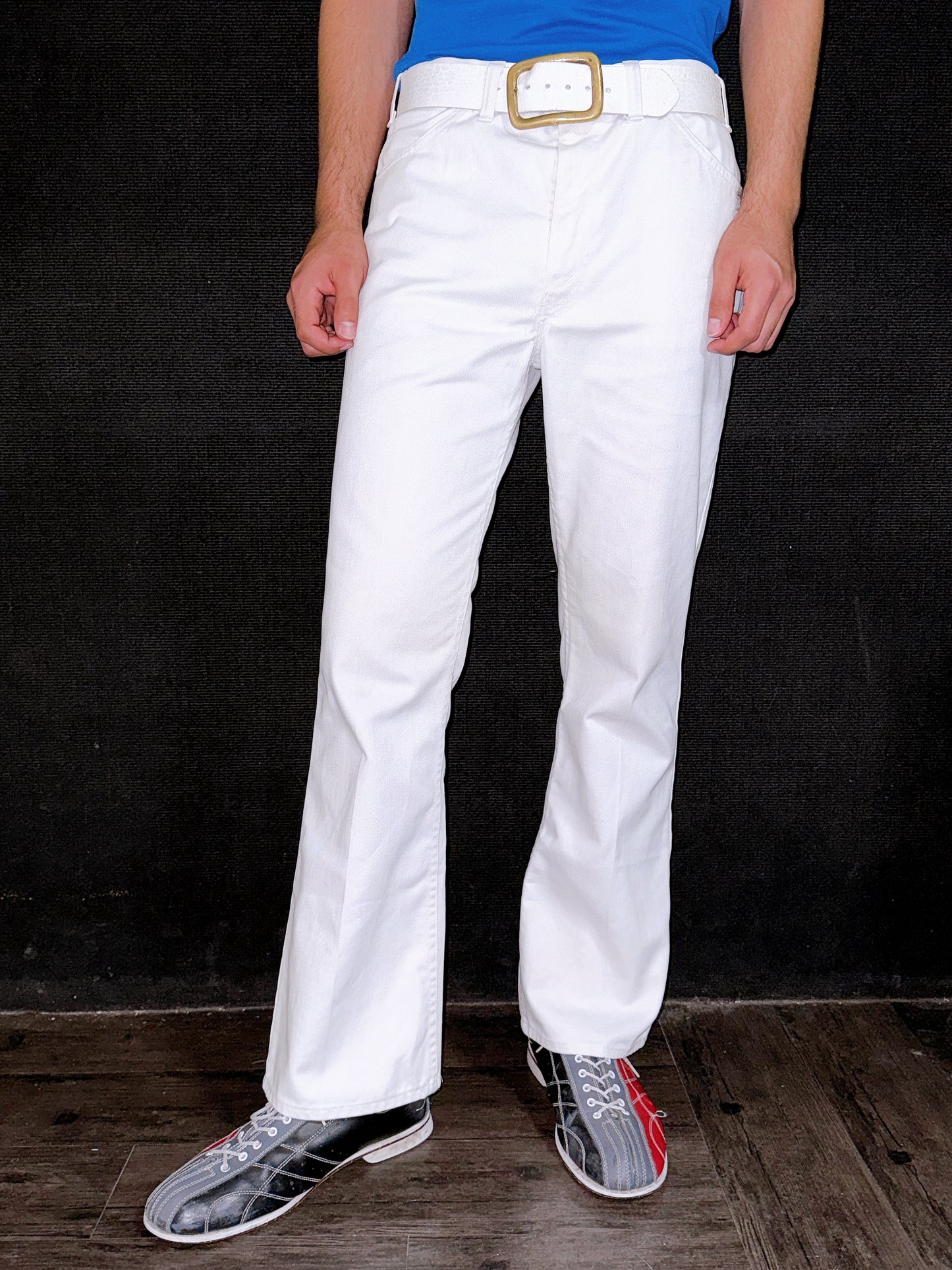 1970s White Levis Flare Leg Sta-Prest Pants 36x30