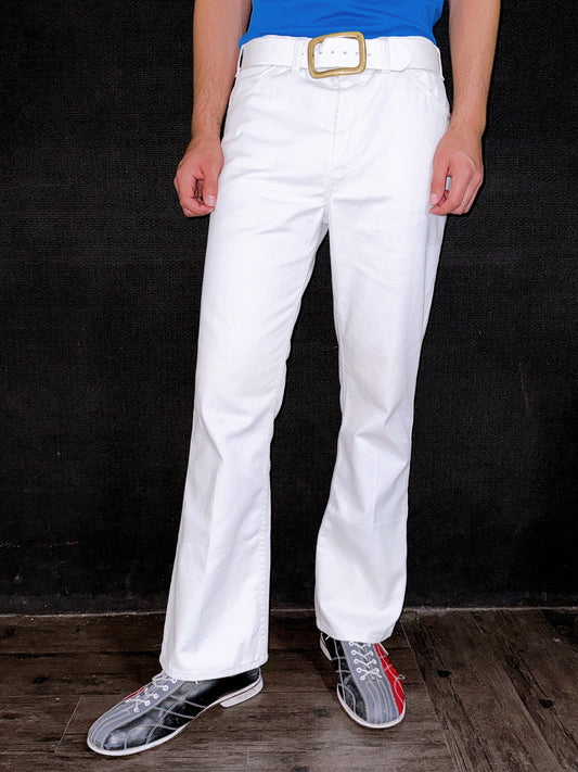 1970s White Levis Flare Leg Sta-Prest Pants 36x30