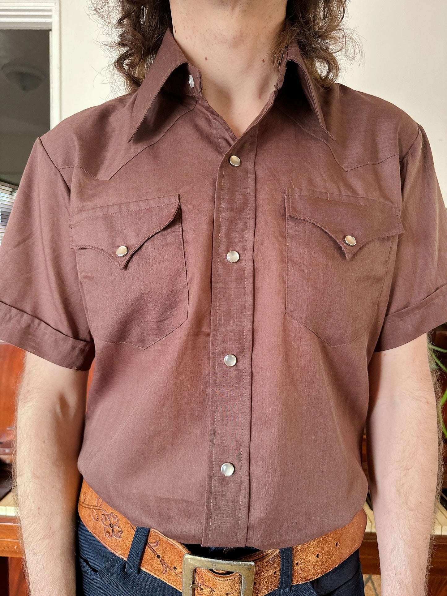 1970s Brown Western Short Sleeve Top by H Bar C