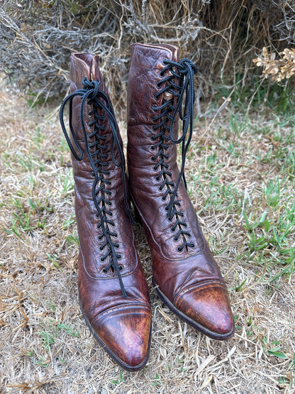 1900s Edwardian Antique Brown Leather Lace Up Boots Size 6