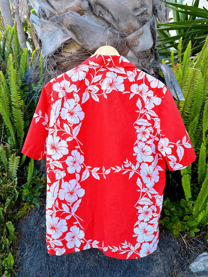 1970s Hilo Hattie Red & White Hawaiian Shirt