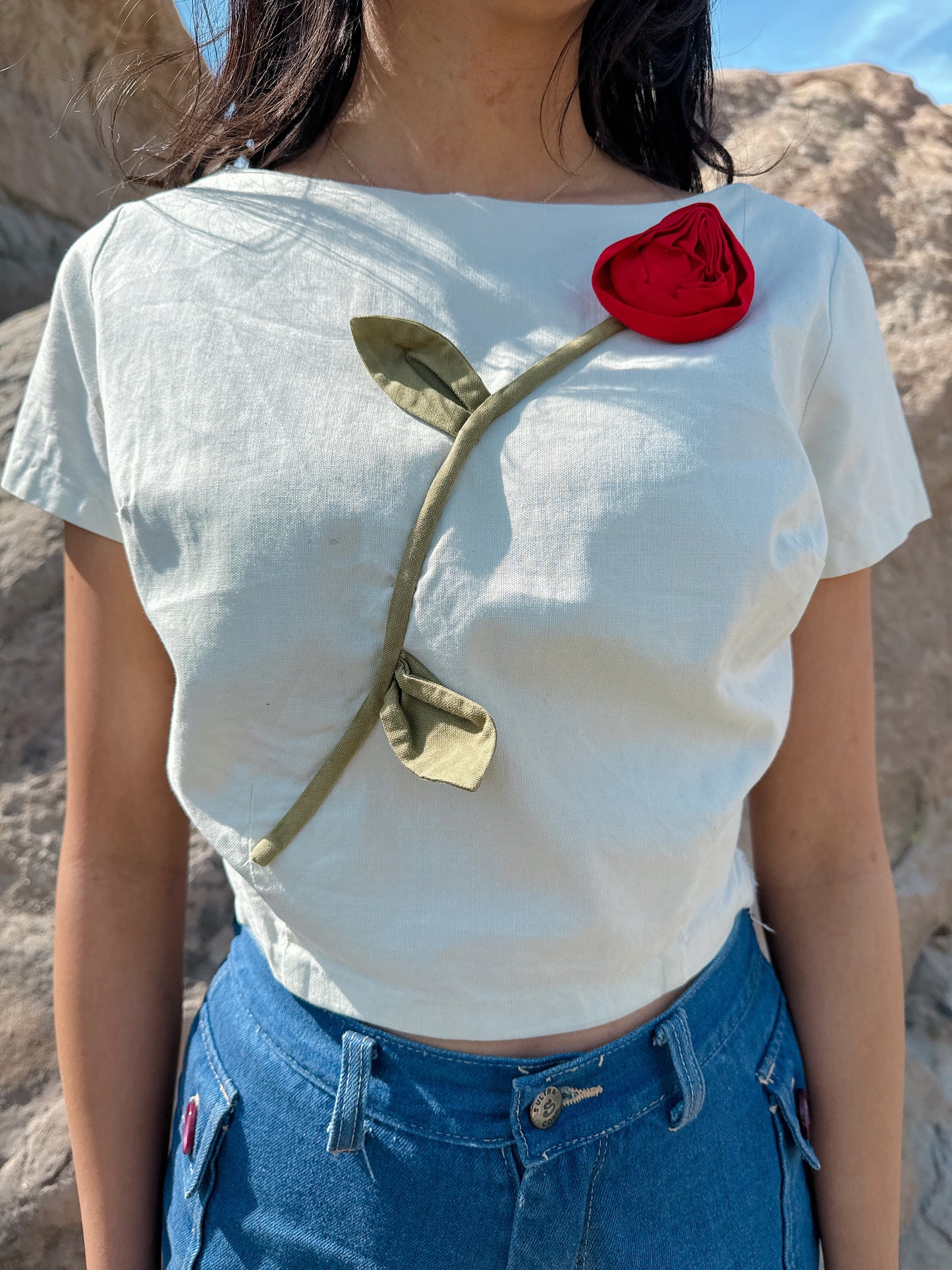 1960s Ramblin’ Rose Novelty Crop Top