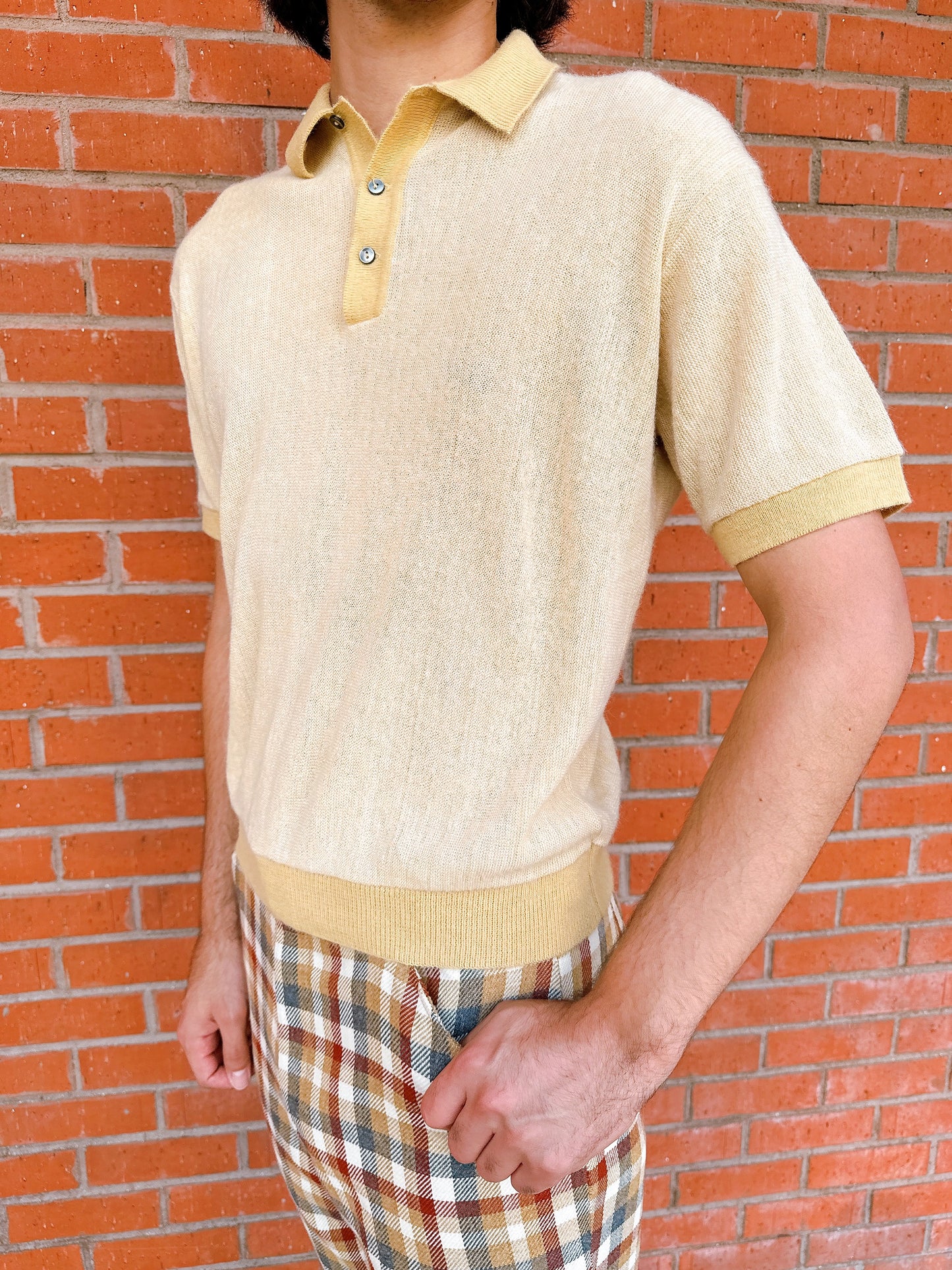 1960s Cream Knit Polo Top