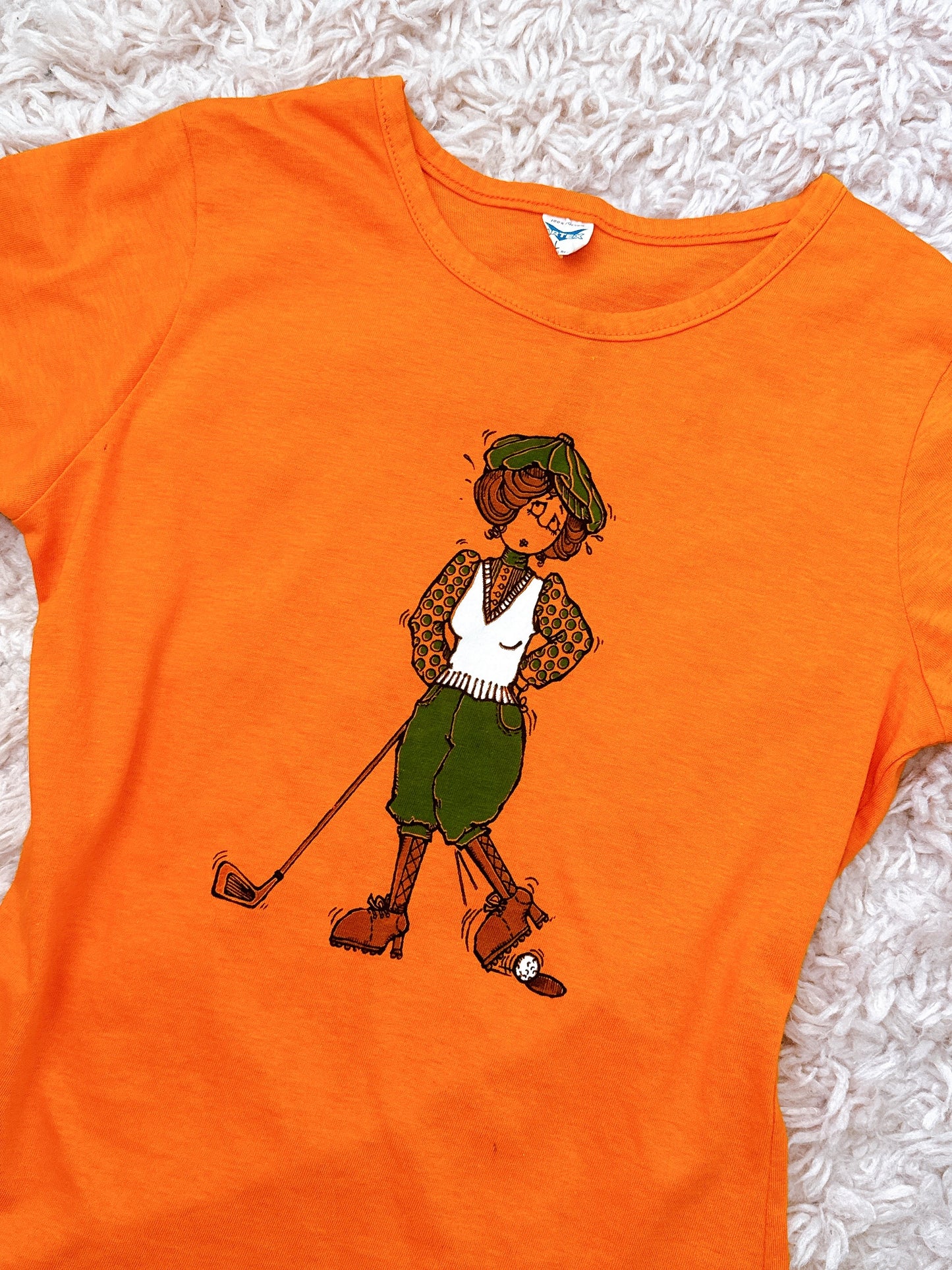 1970s Novelty Golf Lady Orange Graphic T-Shirt