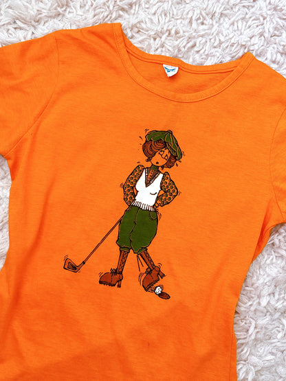 1970s Novelty Golf Lady Orange Graphic T-Shirt