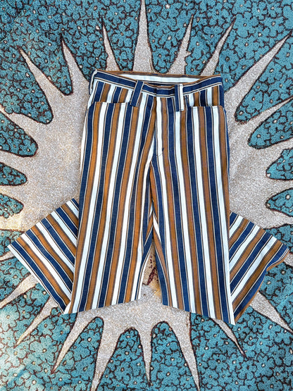 1960s Navy,Brown, & White Striped Flared Pants