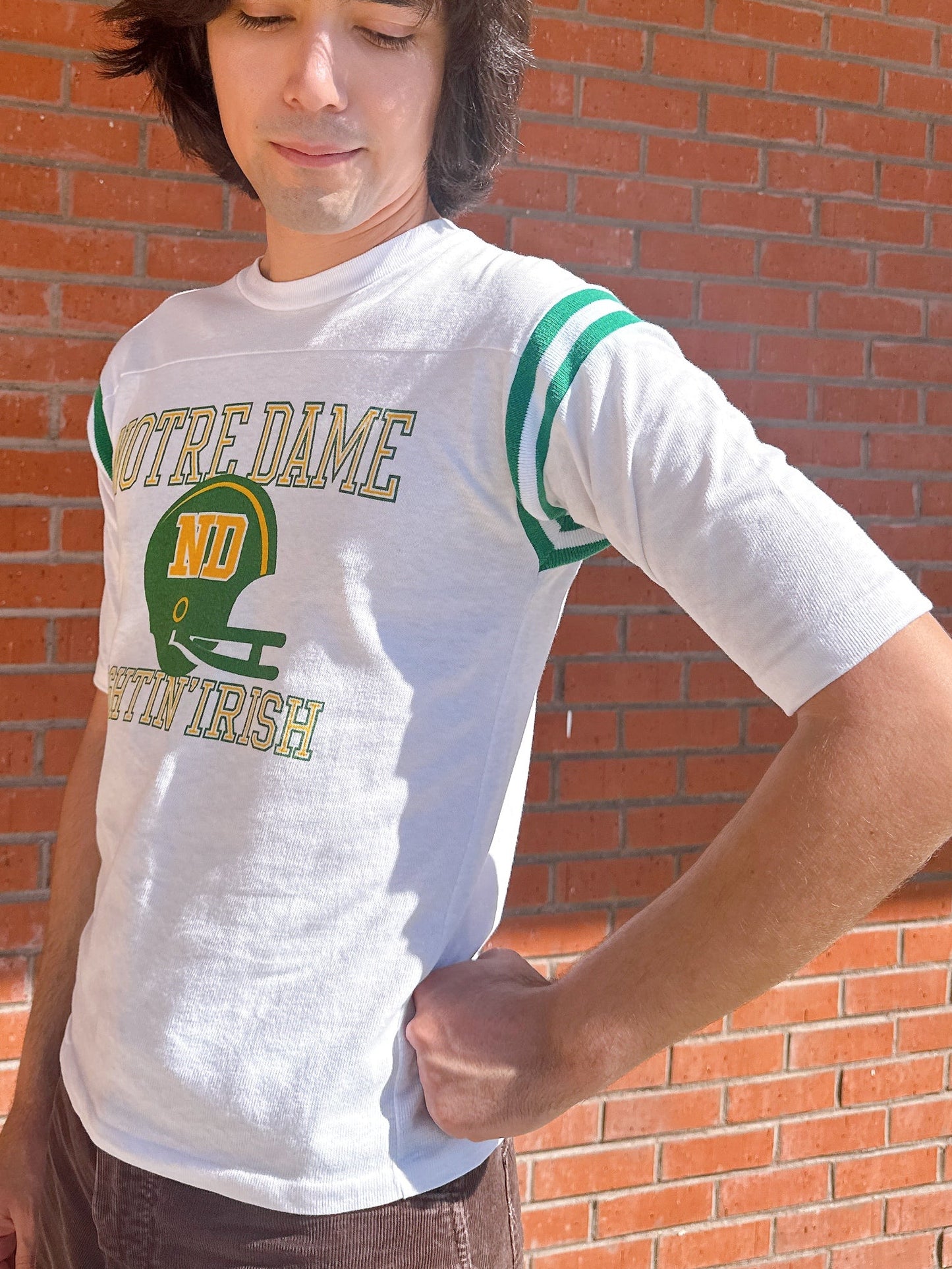 1970s “Notre Dame Fightin’ Irish” White & Green Novelty Raglan T-Shirt