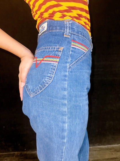 1970s Colorful Contrast Stitch Denim Jeans by Live Ins