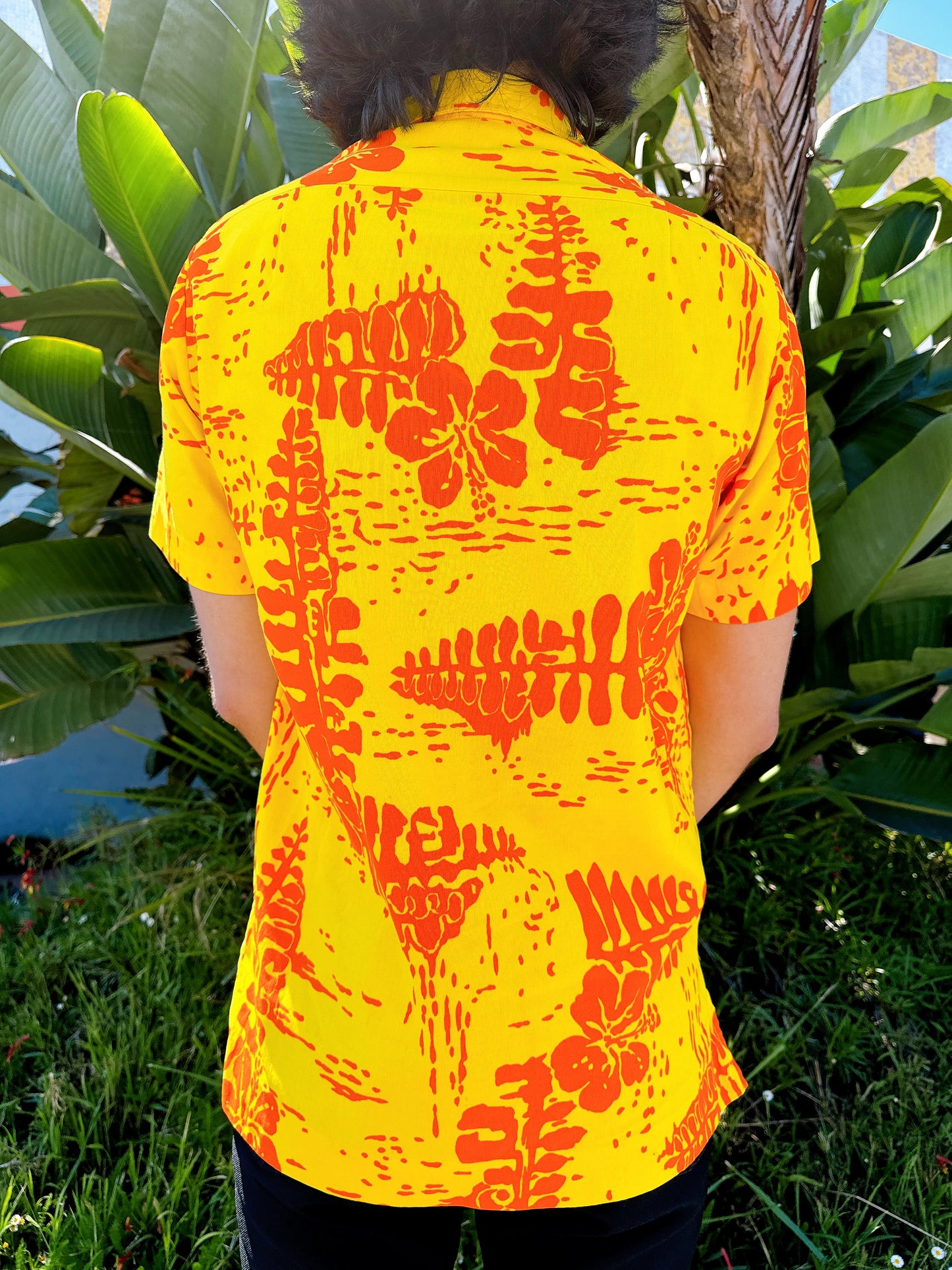 1960s Yellow + Orange Hawaiian Aloha Pullover Top