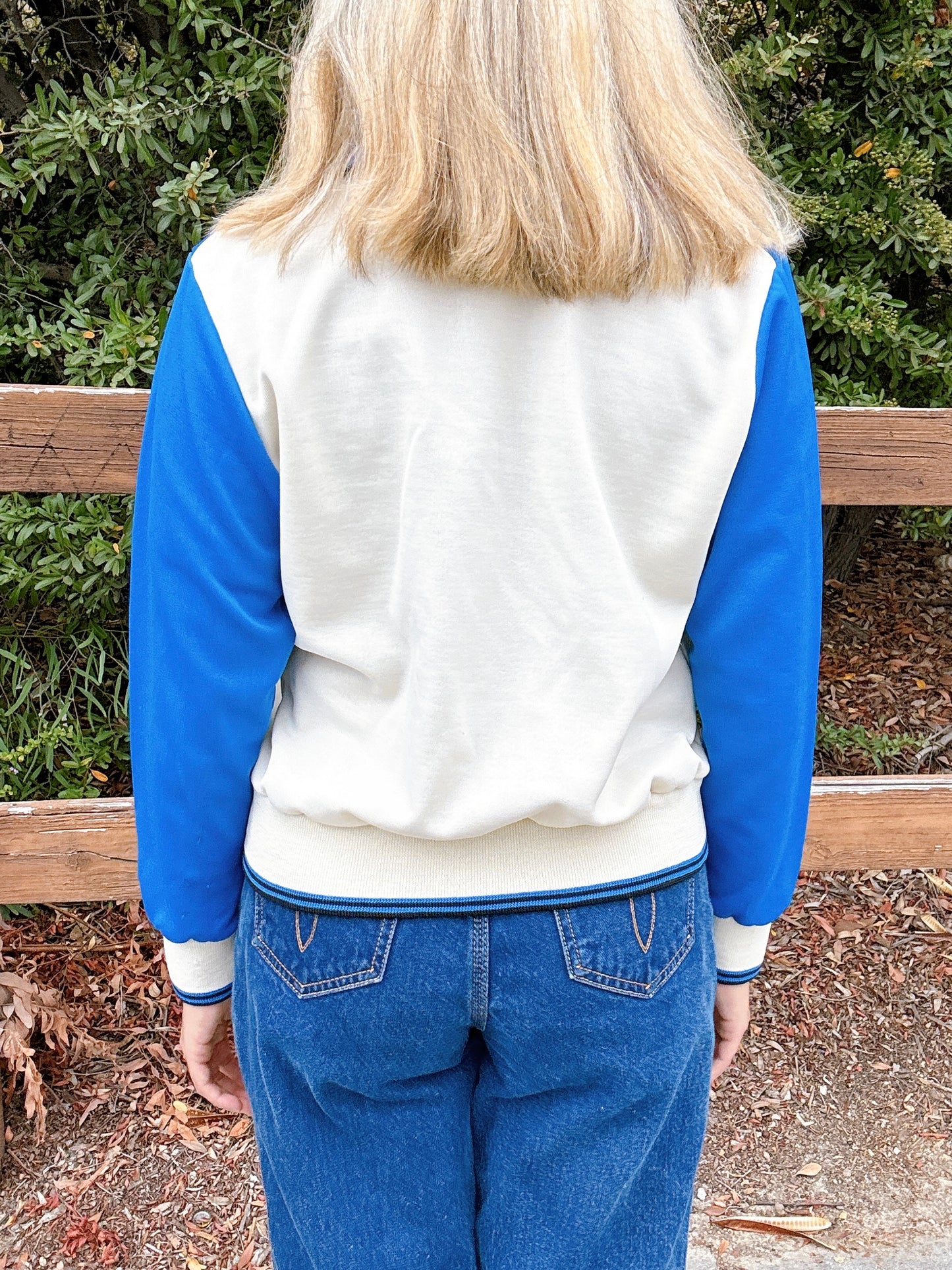 1970s Blue & White Cropped Tracksuit Zip-Up Jacket