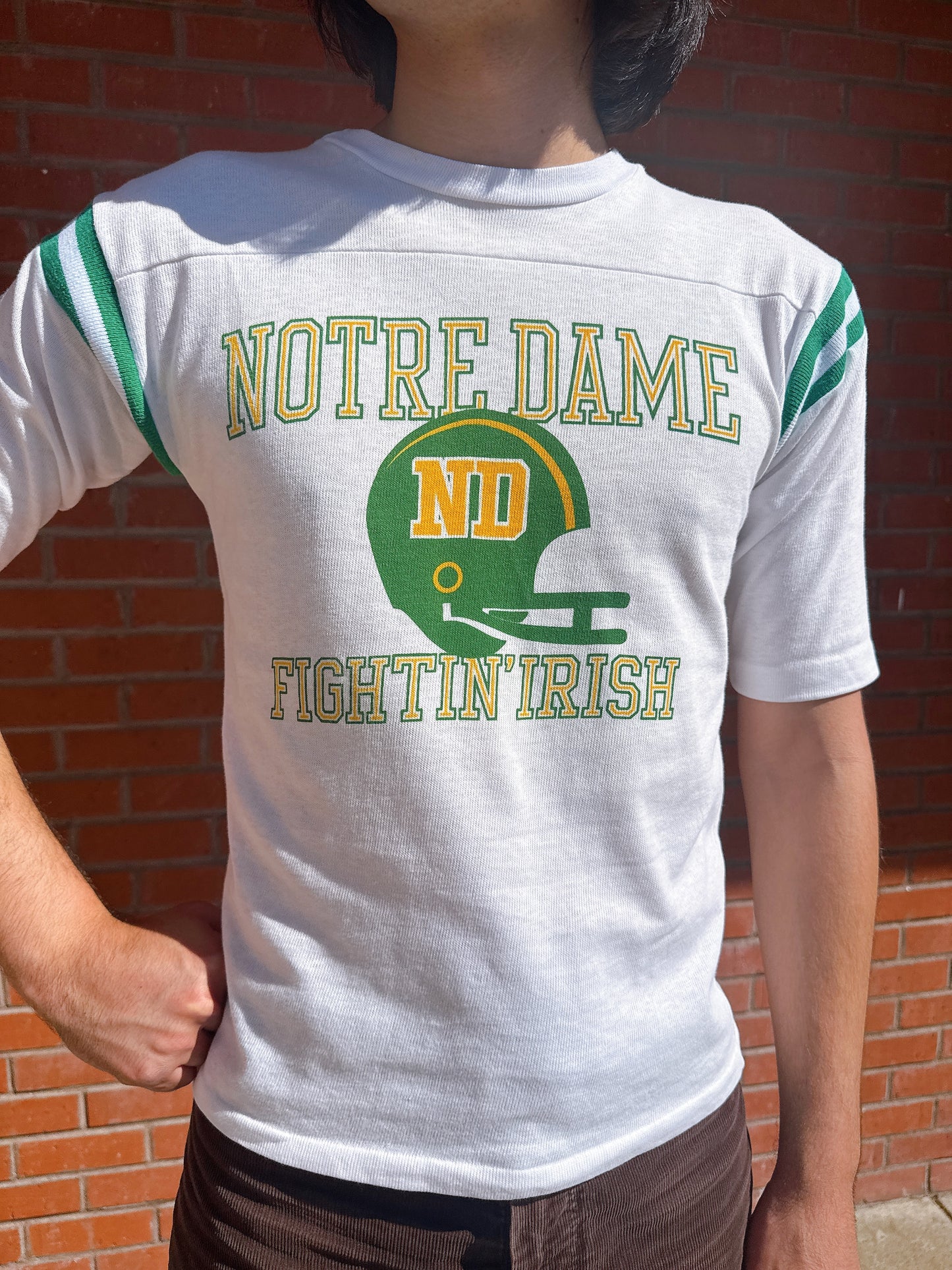 1970s “Notre Dame Fightin’ Irish” White & Green Novelty Raglan T-Shirt
