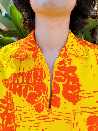 1960s Yellow + Orange Hawaiian Aloha Pullover Top