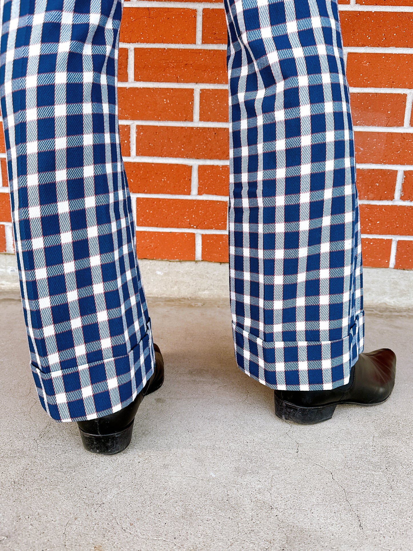 1970s Blue & White Plaid Flare Cuffed Levi’s Panatela Pants 36x31