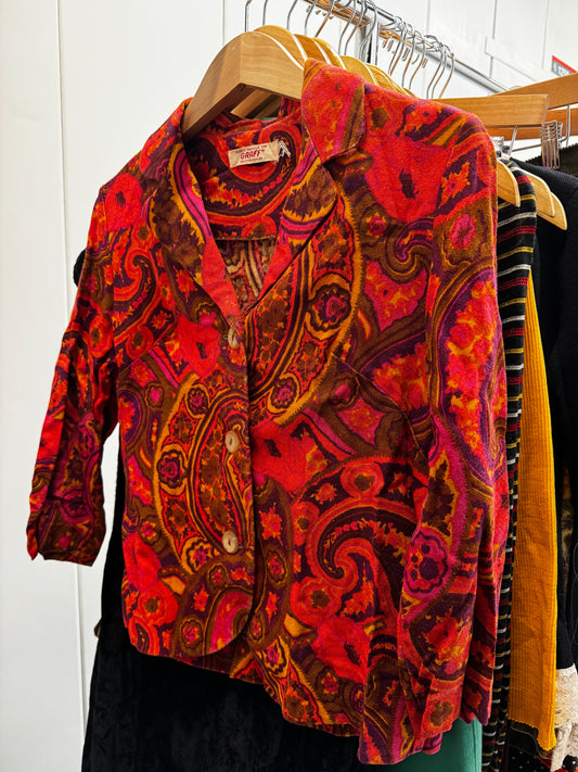 1960s Red Paisley Cropped Blazer