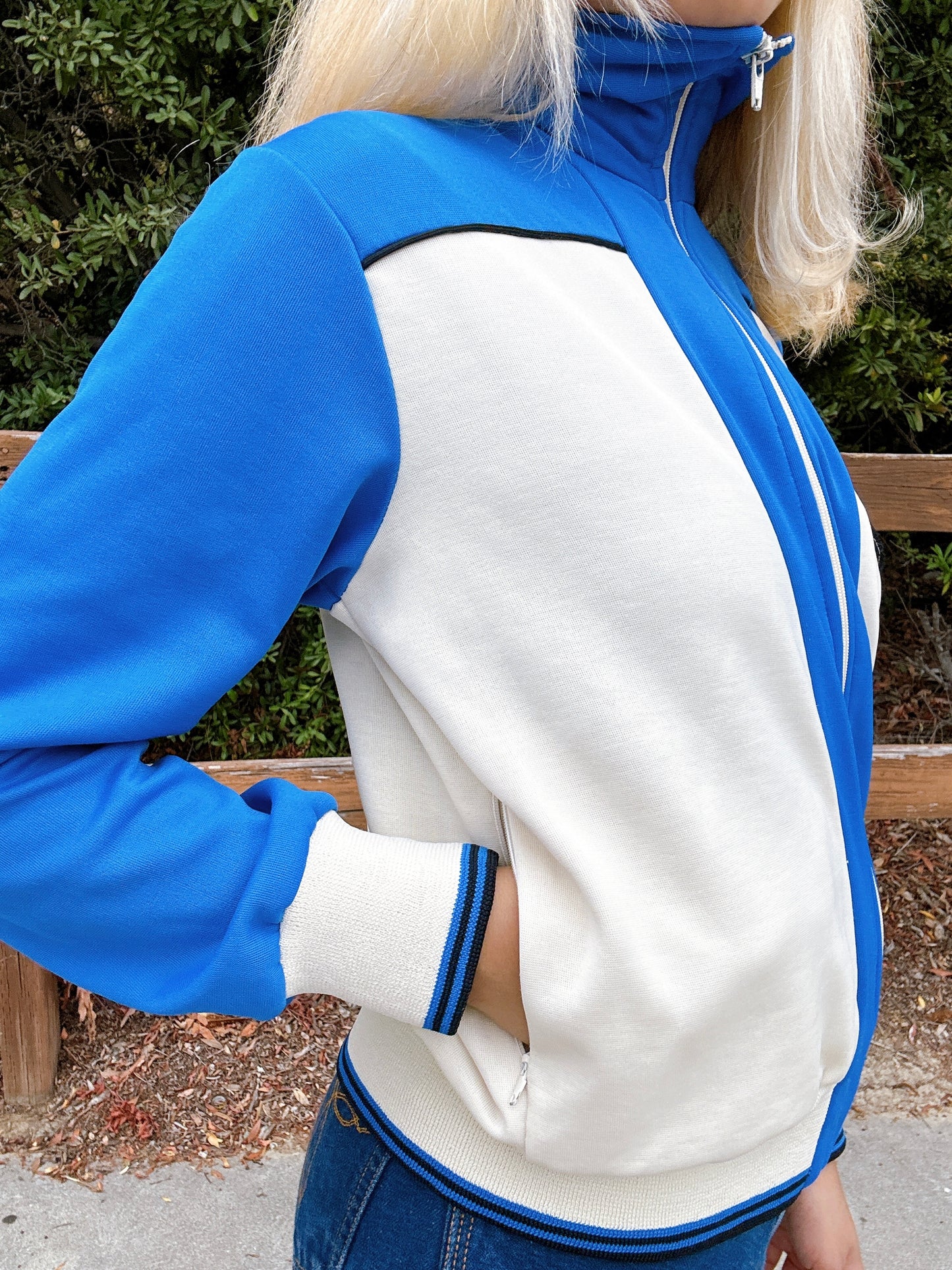 1970s Blue & White Cropped Tracksuit Zip-Up Jacket