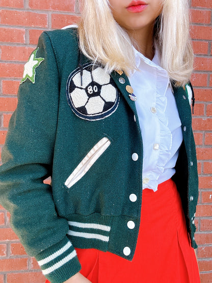 1980s Cheerleader Upland High School Green and White Varsity Jacket