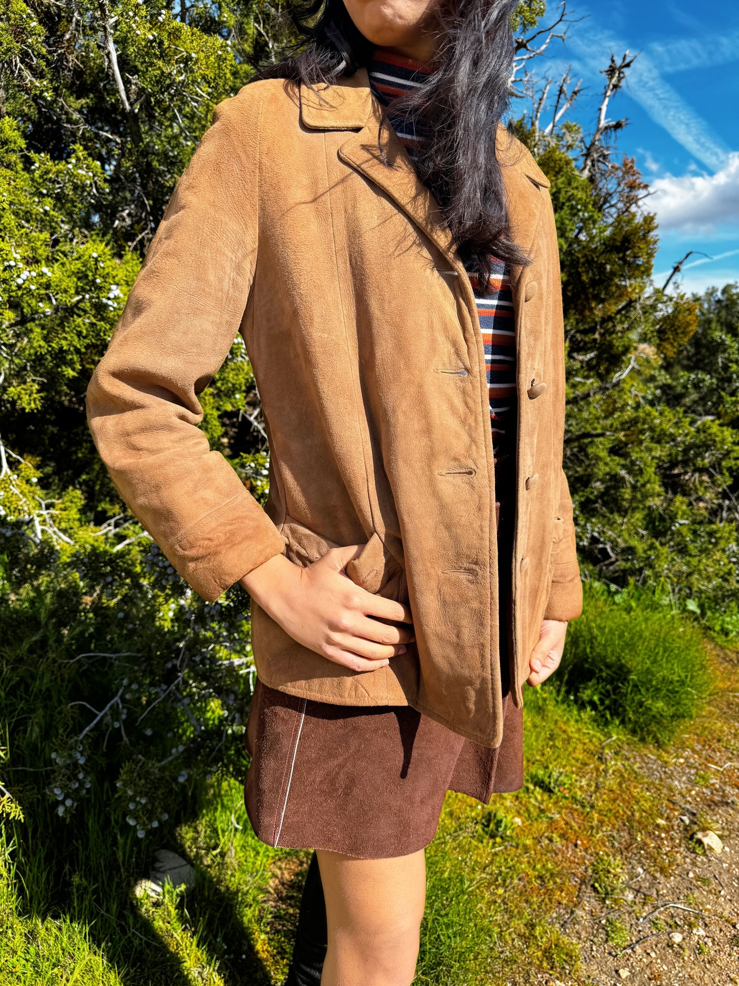 1970s Tan Nubuck Suede Removable Fur Lined Jacket