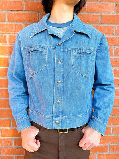 1970s Blue Denim Dagger Collar Jacket by Lee