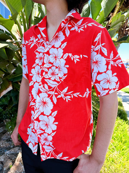 1970s Hilo Hattie Red & White Hawaiian Shirt