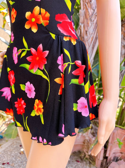 1990s Black Floral Swim Dress by Cole of California