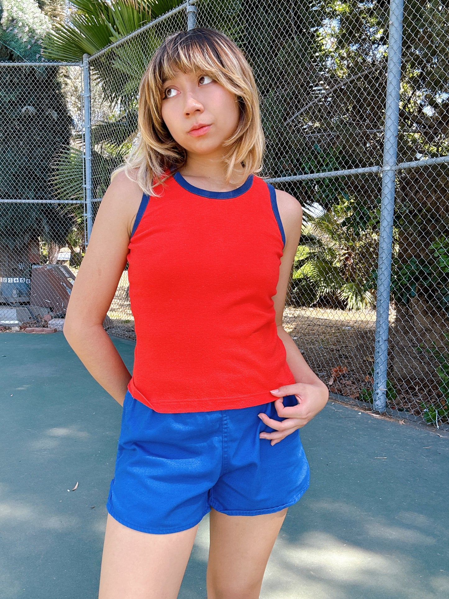 The Ringer Tank - Cherry Red & Pacific Blue