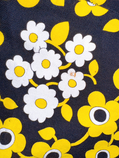 1960s Black & Yellow Flower Power Shift Dress