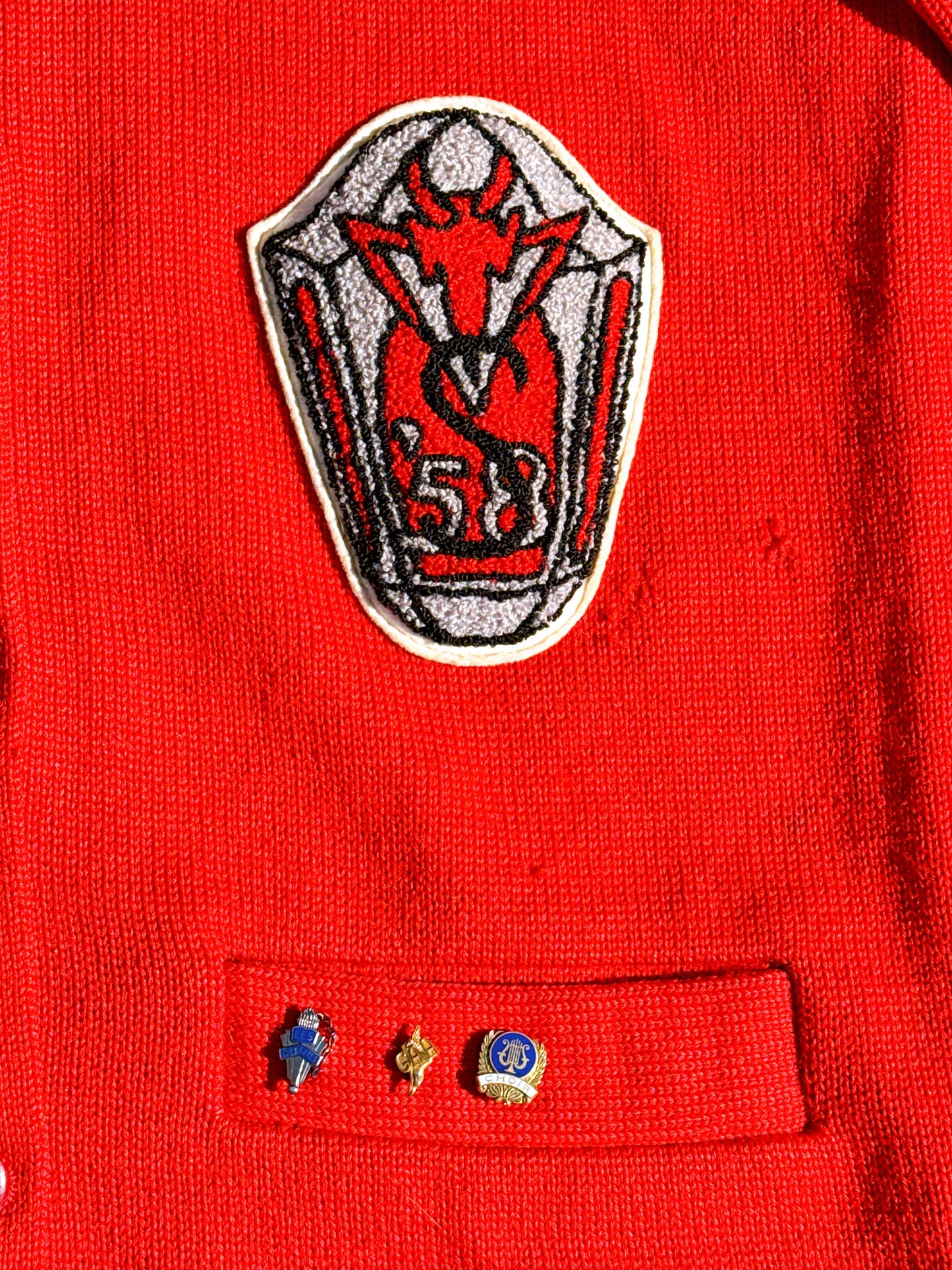 1950s 1958 Red 100% Wool School Cardigan