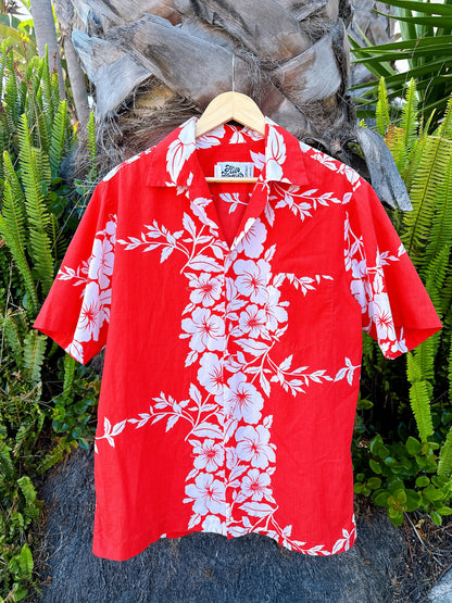 1970s Hilo Hattie Red & White Hawaiian Shirt