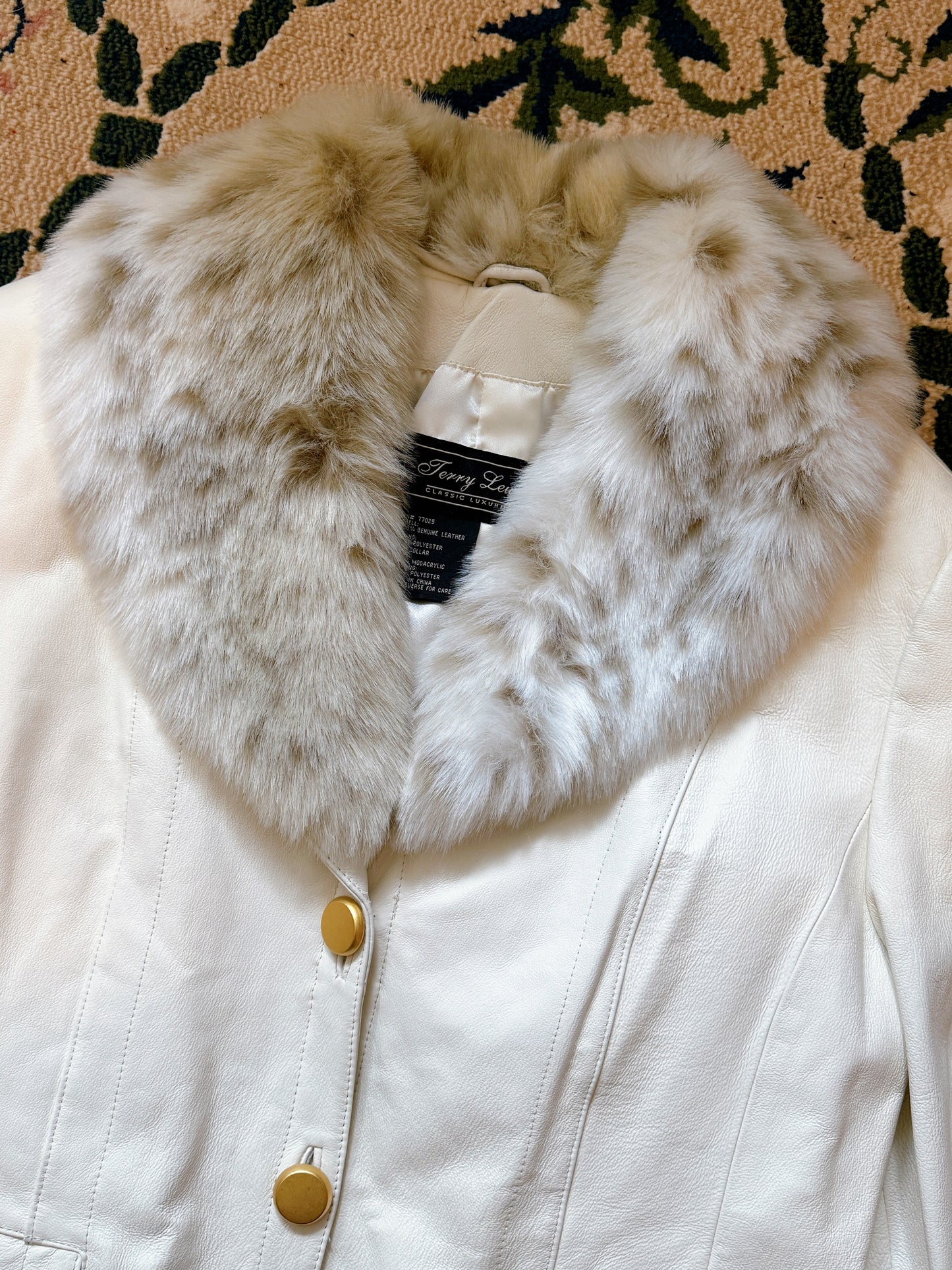 1990s Deadstock White Genuine Leather Jacket with Removable Faux Fur Collar