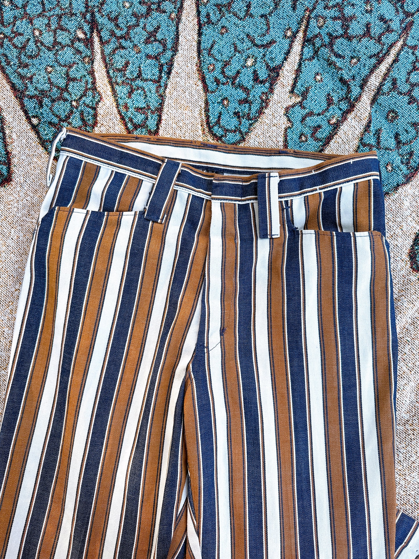 1960s Navy,Brown, & White Striped Flared Pants