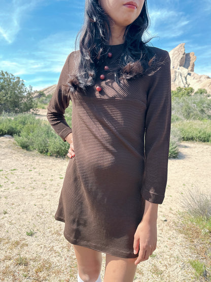 1970s Chocolate Ribbed Dress