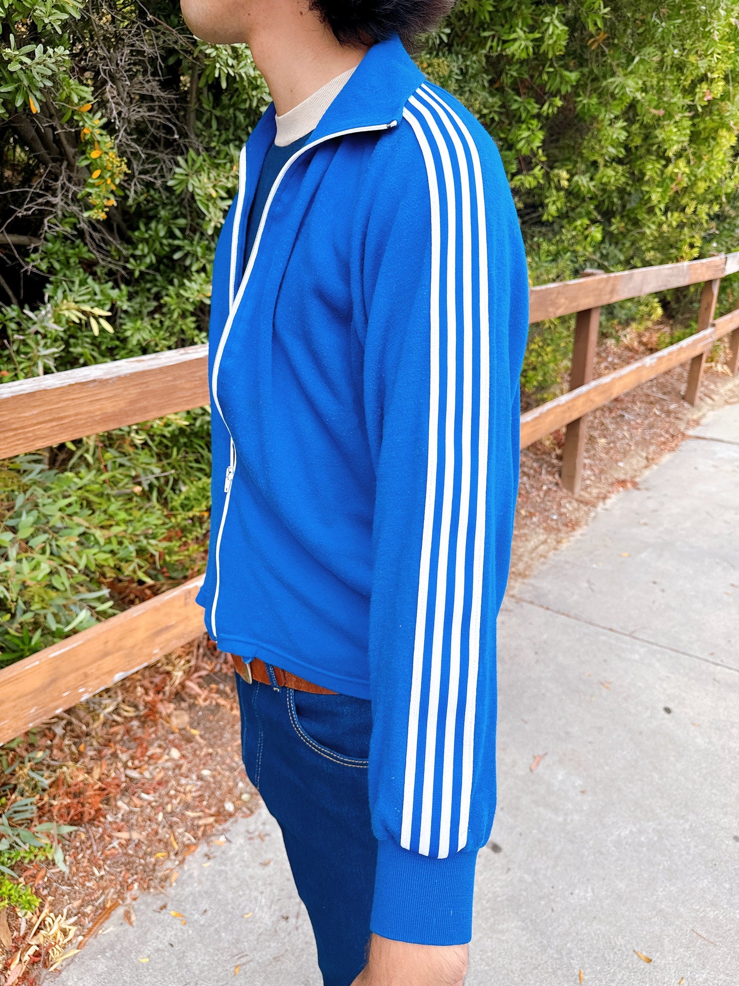 1970s Blue & White Striped Soft Knit Tracksuit Zip-Up Jacket