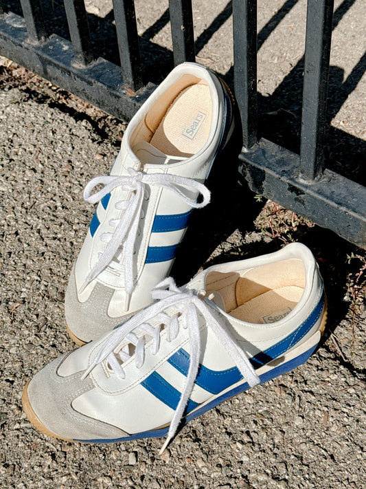 1970s Leather Navy & White Sneakers by Sears Size 8