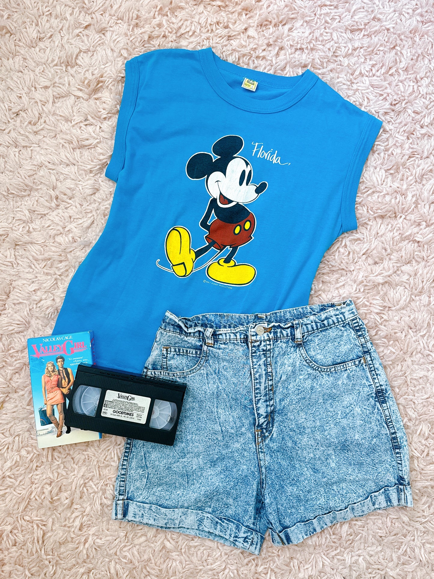 1980s Mickey Mouse Florida Novelty Blue Tank T-Shirt