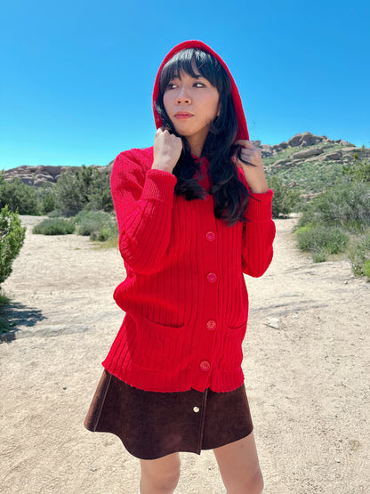 1970s Cherry Red Hooded Cardigan