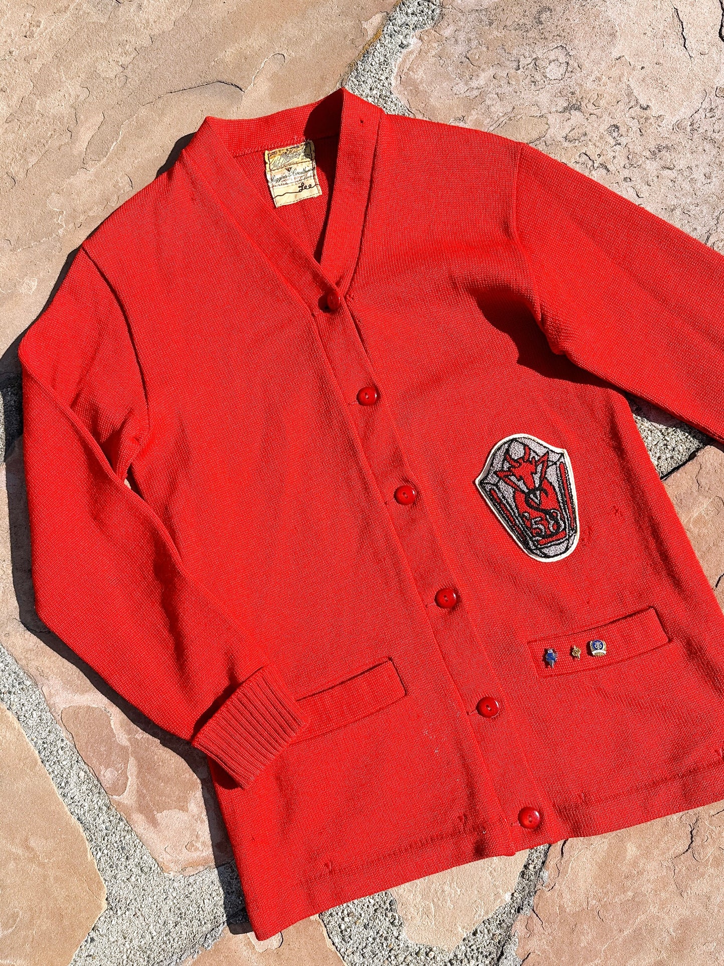 1950s 1958 Red 100% Wool School Cardigan