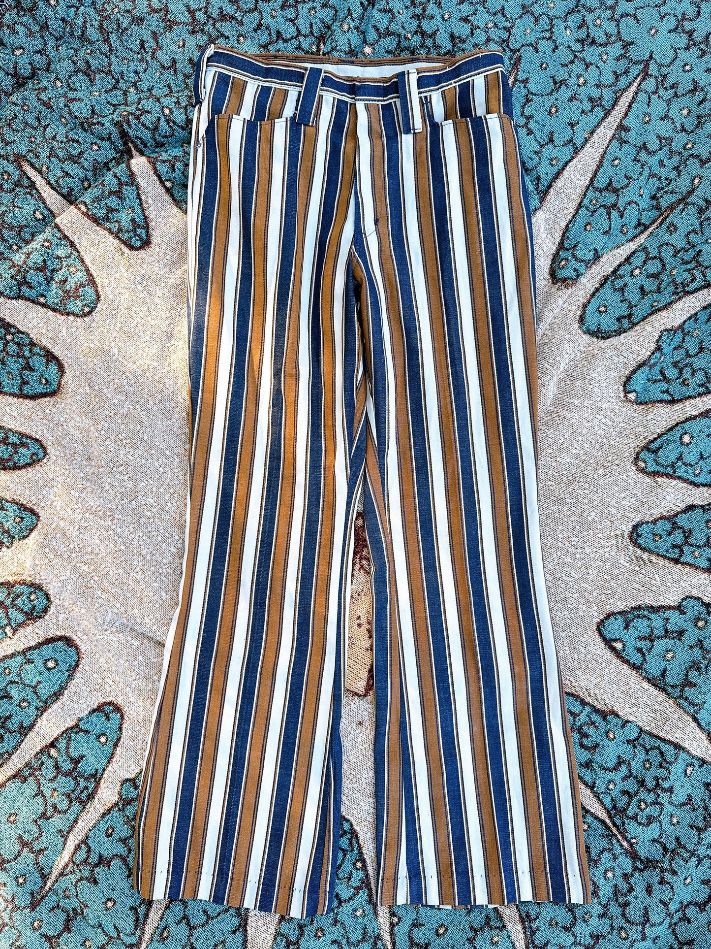 1960s Navy,Brown, & White Striped Flared Pants