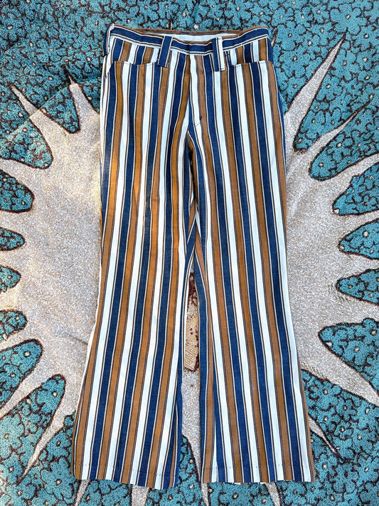 1960s Navy,Brown, & White Striped Flared Pants