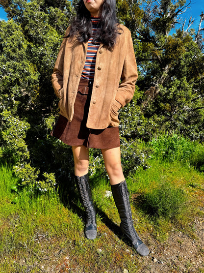 1970s Tan Nubuck Suede Removable Fur Lined Jacket