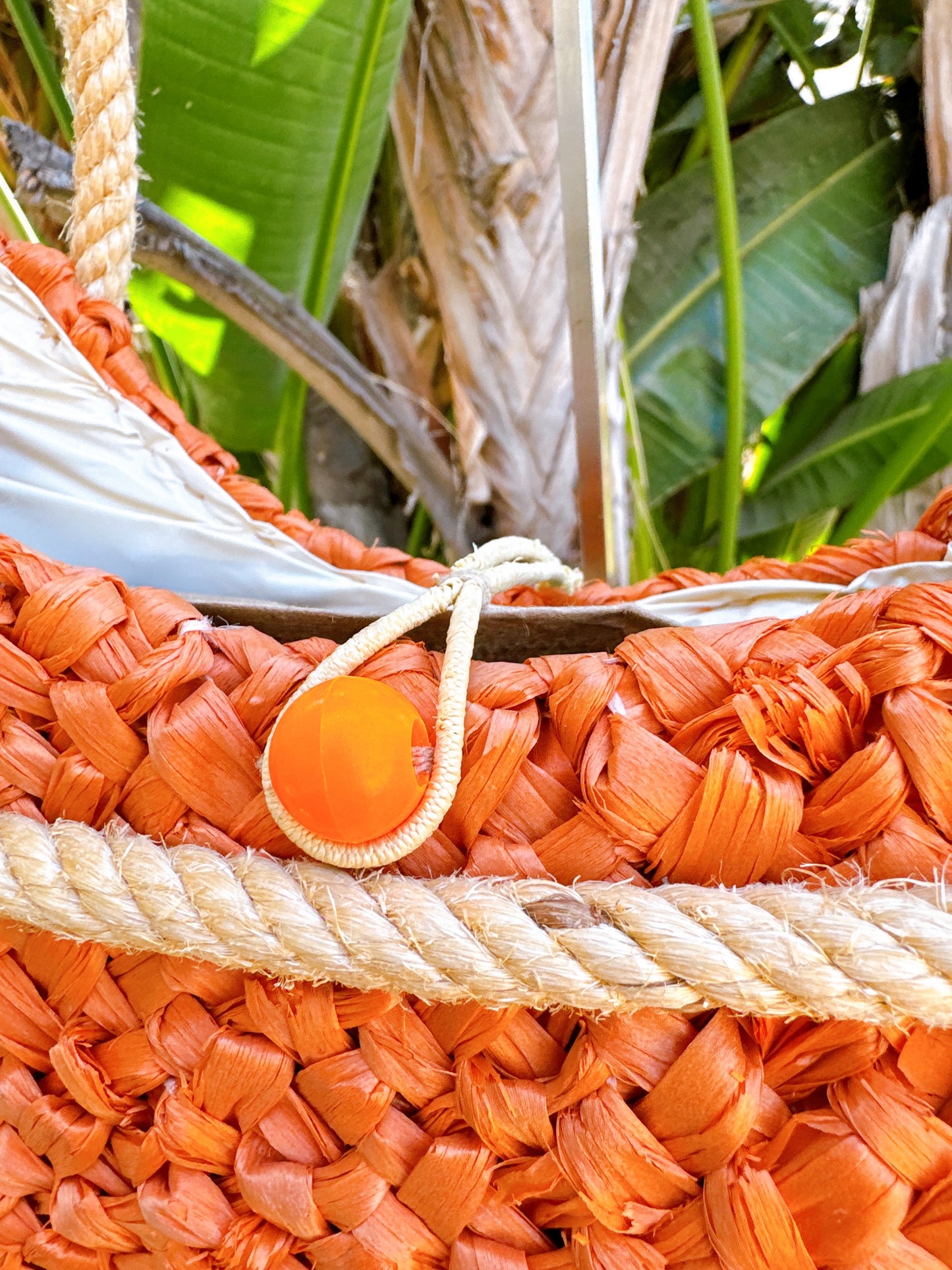 1960s Orange Raffia and Rope Handles Insulated Tote Bag