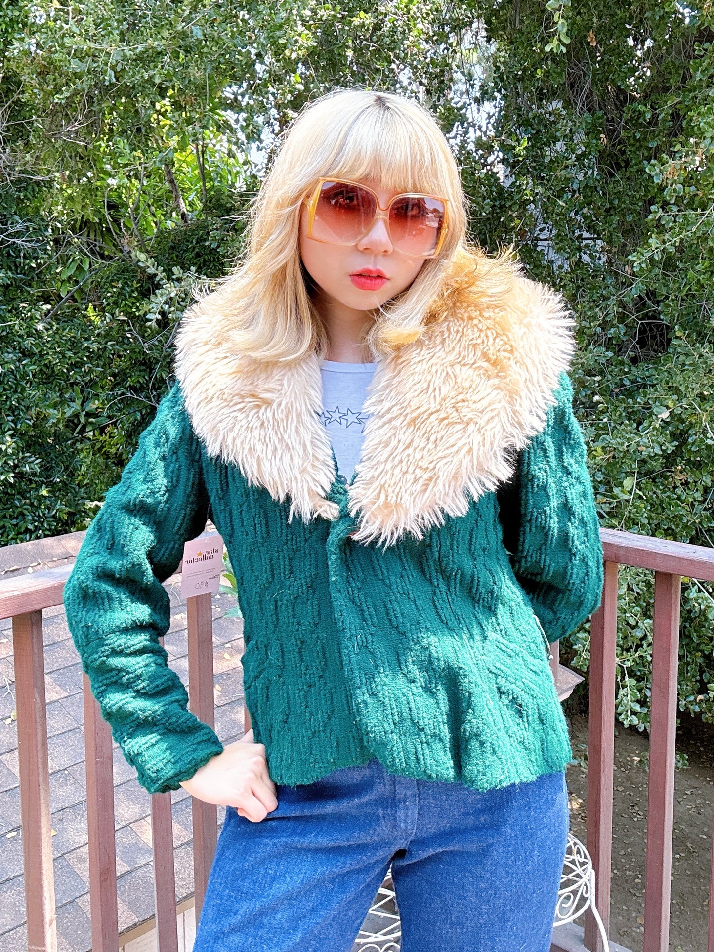 1970s Deep Pine Boucle & Faux Fur Collar Jacket