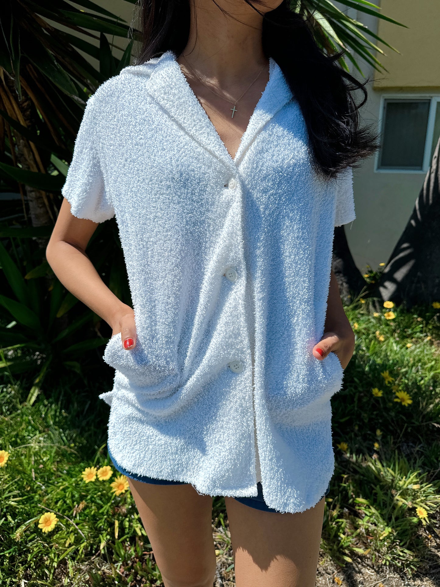 1960s White Towel Terry Cloth Cover Up Top