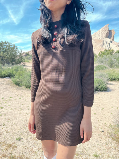 1970s Chocolate Ribbed Dress