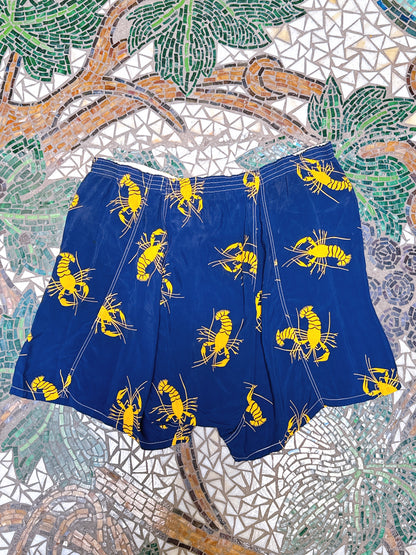 1940s Crawfish Lobster Novelty Navy & Yellow Boxer Shorts Waist 34” - 40”