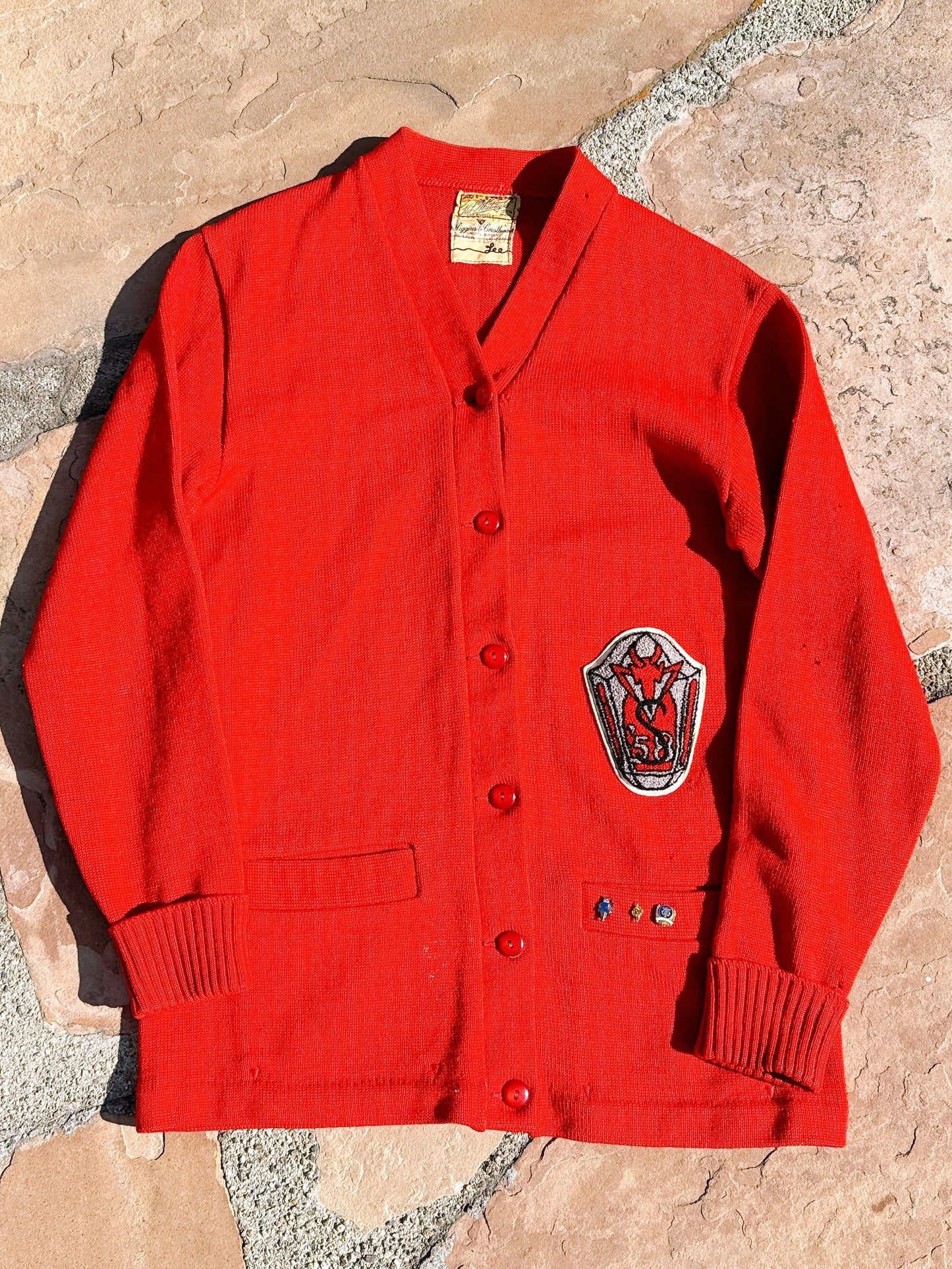 1950s 1958 Red 100% Wool School Cardigan