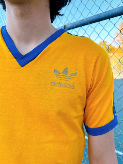 1980s Adidas Yellow & Navy V-Neck T-Shirt